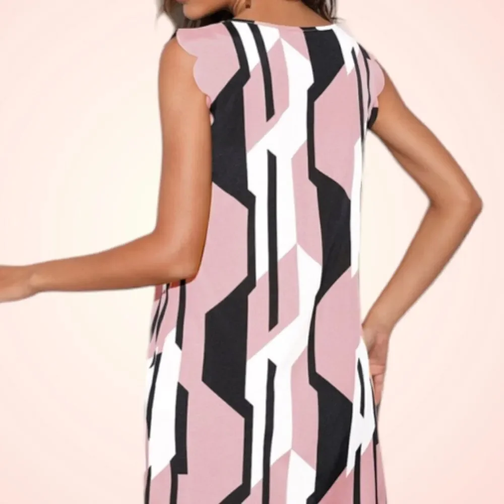 SHEIN NEW COLOR BLOCK KEYHOLE NECK SCALLOPED DRESS MEDIUM - Picture 2 of 9